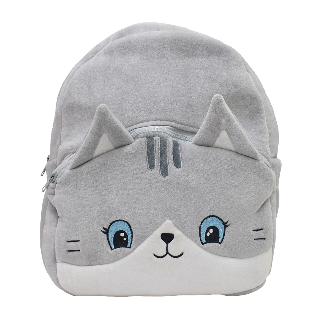 Ultra Cat Grey Kids Plush Velvet Cartoon Animal School Bag 14 Inch